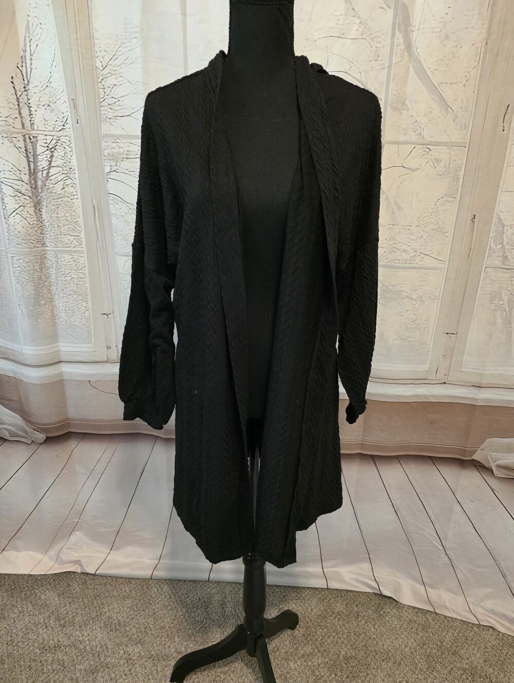 Kohl's Black Open-Front Draped Cardigan
